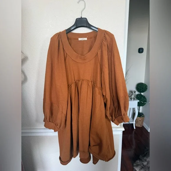 Rust Brown Babydoll Sweatshirt Dress C&V CHELSEA & Violet large - Picture 6 of 14